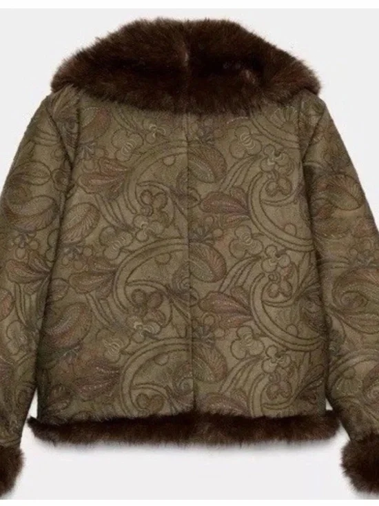 ZARA — Womens Brown Faux Fur-Trim Paisley Jacket - Picture 4 of 6